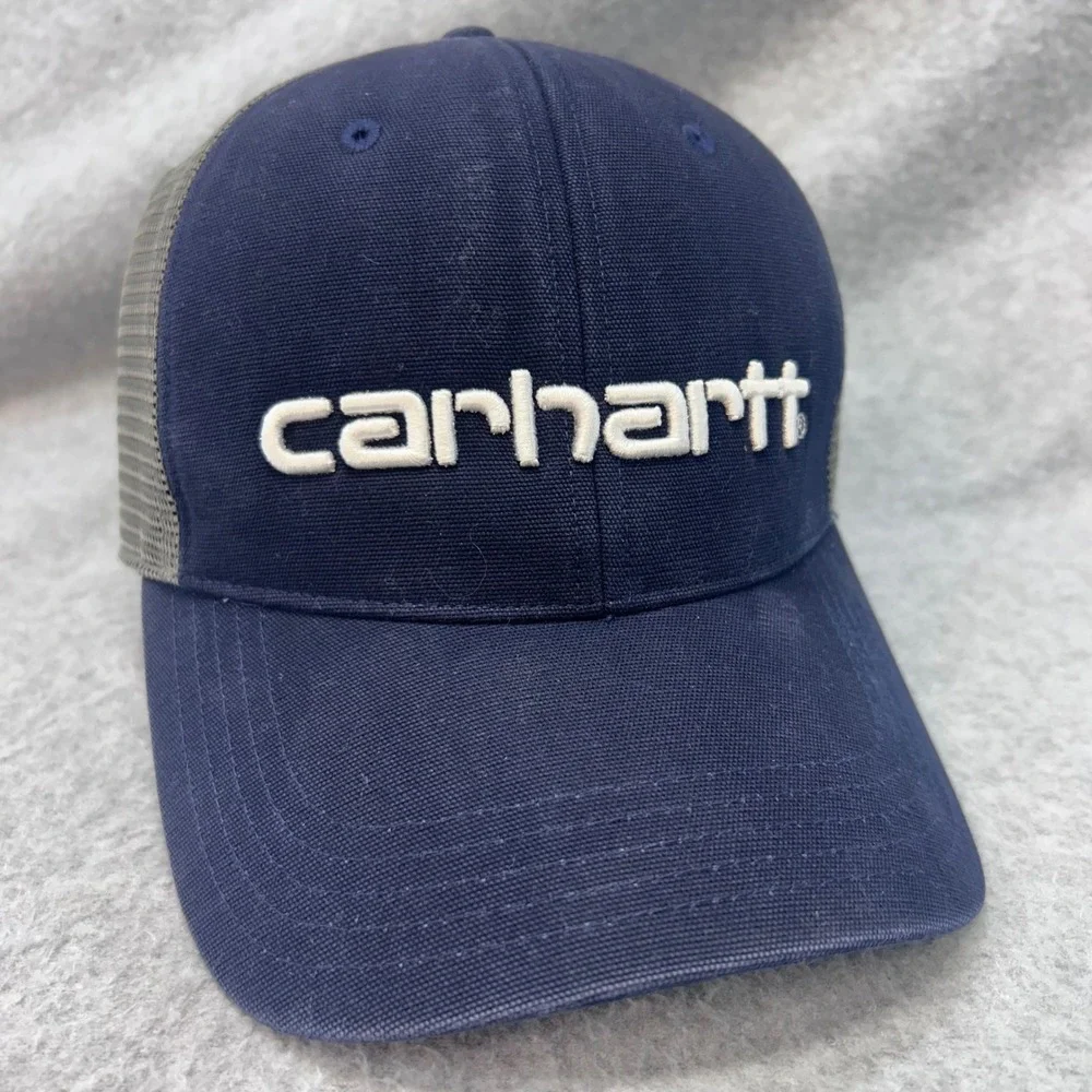 Carhartt Embroidered Logo Mens Navy Trucker Hat Mesh Snapback AH1195-M OS